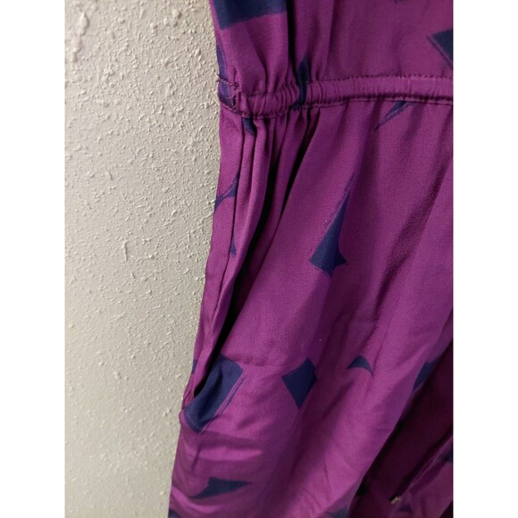 Vince Silk Roll Tab Sleeve Drawstring Waist Purple Geometric Maxi Dress Sz XS - Picture 5 of 15